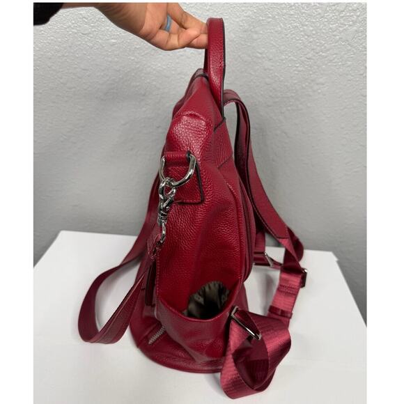 S-Zone Women’s Cowhide Leather Backpack Burgundy Red BoHo main image 3